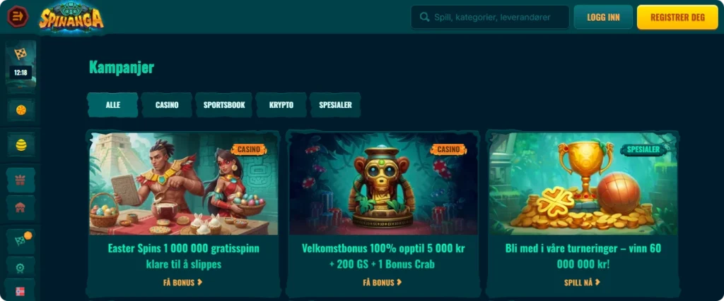 Spinanga bonus oversikt tabell