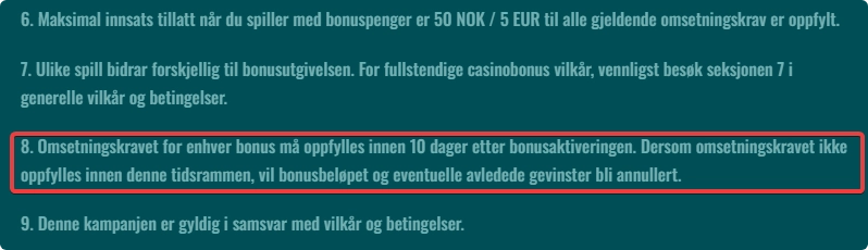 Spinanga bonus gyldighetsperiode oversikt
