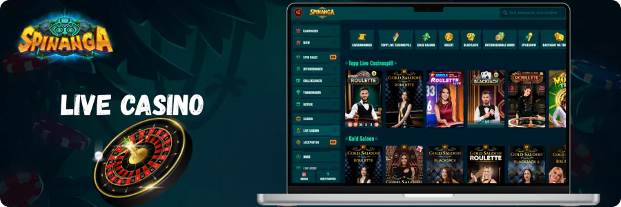 Spinanga live casino med profesjonelle dealere