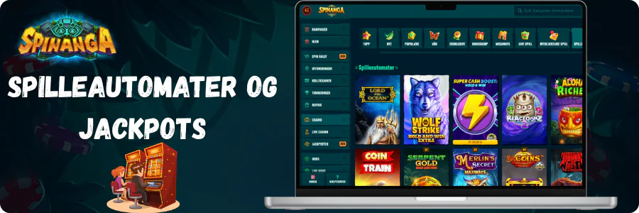 Spinanga spilleautomater og jackpot-spill utvalg