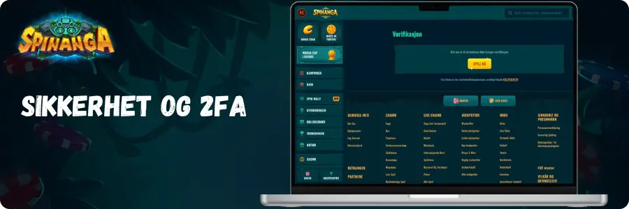 Sikkerhet og 2FA i Spinanga Casino på laptop