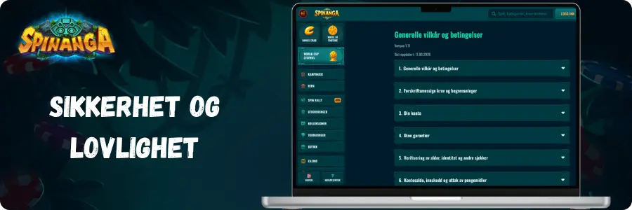 Bærbar PC med Spinanga sine brukervilkår