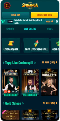 Spinanga App live dealer casinoer