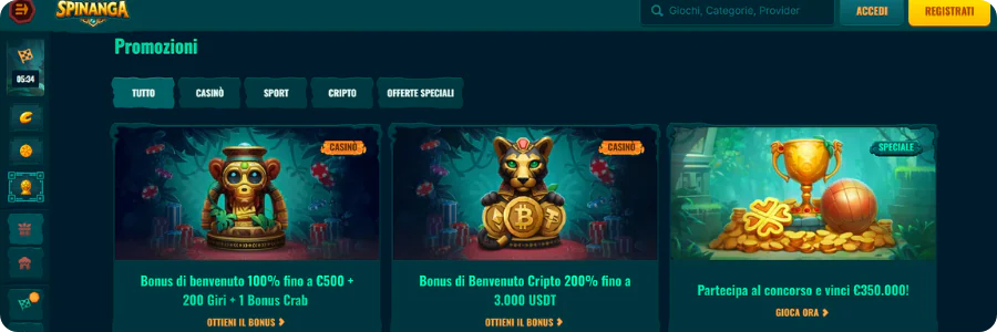 Spinanga Bonus IT Promozioni sul sito web