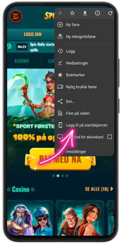 Spinanga download Hjemskjermen og knappen «Legg til på startskjermen»
