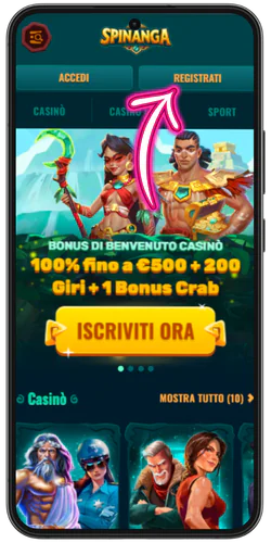 Spinanga online casino bonus pulsante di registrazione